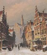 A snowy view of the Smedestraat, Haarlem